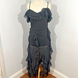 Eilly Bazar Dress Womens Medium‎ Ruffles Sheer Black 90s Y2K Fairy WhimsiGoth